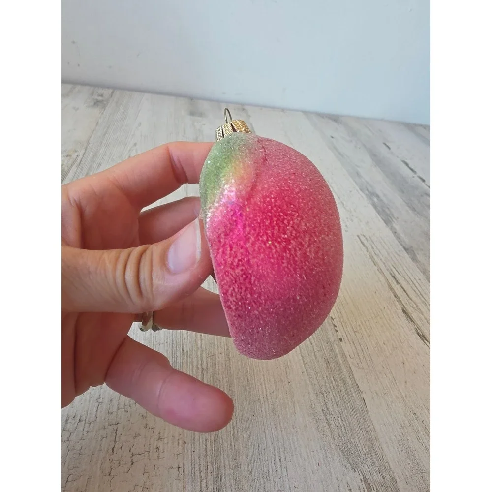 Vintage Kurt Adler apricot peach glass ornament glitter sugared lifelike life